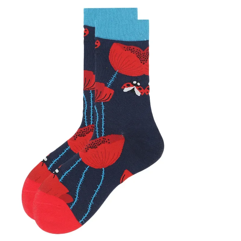 2025 new Korean version men\'s creative personality trend color matching printing fashion sports socks in the tube
