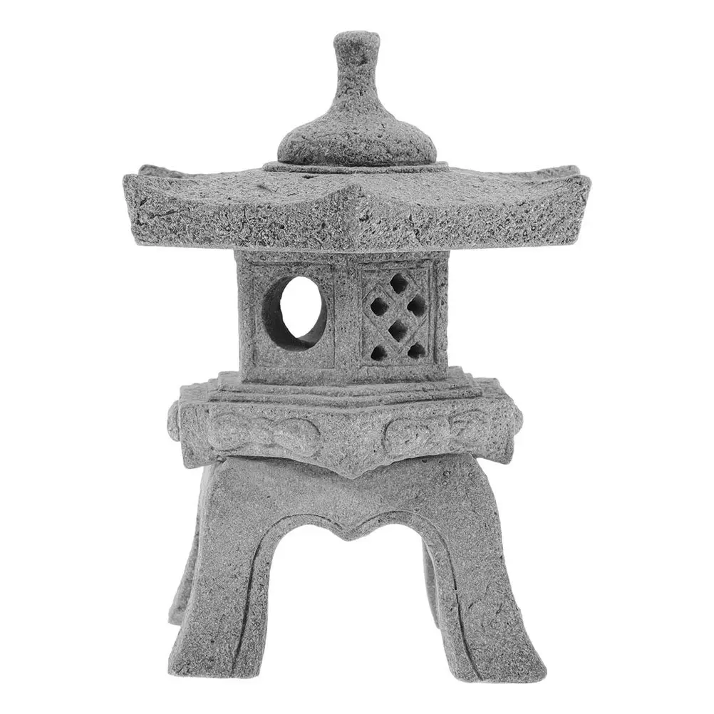 Hexagonal Pavilion Landscape Ornament Simulation Stone Pagoda Garden Decoration Mini Japanese Bonsai Gardening Ornament Small