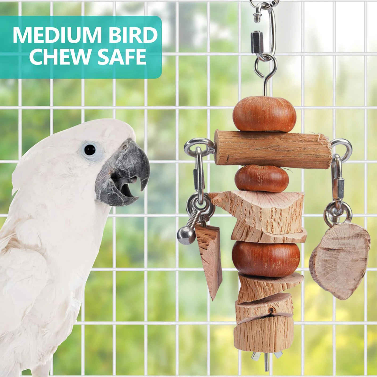 

Bird Stainless Steel Chewing Toys Hanging Durable Wooden Large Birds Toys With Stainless Steel For Birds Cage Accessories