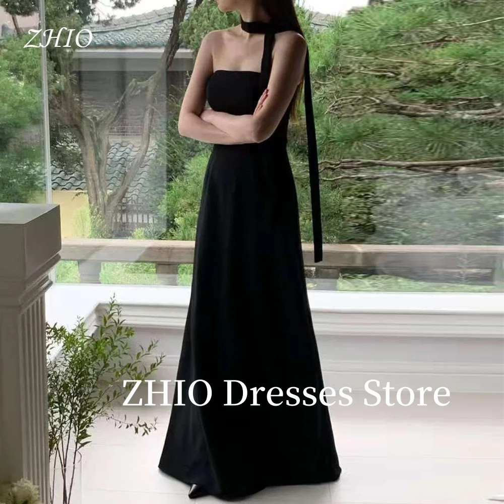 ZHIO Elegant Black Wedding Party Dress with Scarf A-Line Evening Gowns Korea Photo Shoot Dresses Formal Occasion Customized