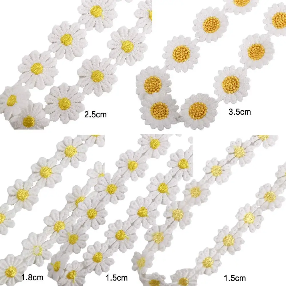 小さな黄色の花で刺繍されたデイジーレーストリム、手作りのドレスの襟、帽子、帽子、美しい縫製、トリミングされた装飾、1ヤード