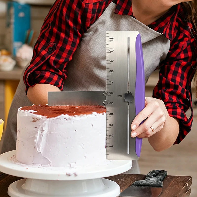 Stainless Steel Cake Scraper Icing Smoother Adjustable Height Crisp Corners Cake Comb Smoother Professional Kitchen Baking Tools