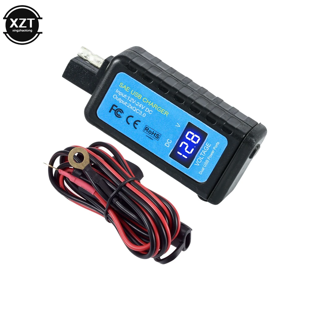 2023 Nieuwe Motorfiets Digitale Display Dual Usb Naar Sae Qualcomm Snellader Qc3.0 Telefoonoplader 12-24V Motorfiets Accessoires