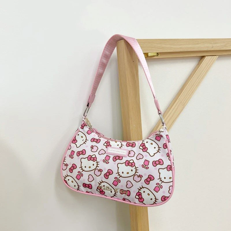 ハローキティ三日月ハンドバッグ女性ピンク財布脇の下バッグかわいい小さなかばんガールのハートかわいいフェイスバッグ女の子のギフト