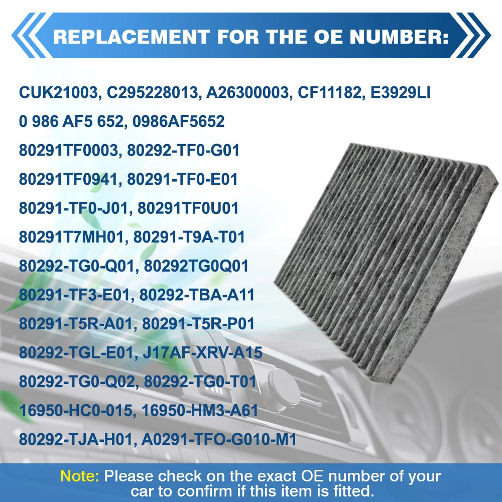 فلتر هواء كابينة المقصورة المنشط للسيارة لـ Acura Integra RDX TLX Honda Accord Civic CR-V CR-Z 80292TG0Q01, CF11182, E3929LI #4