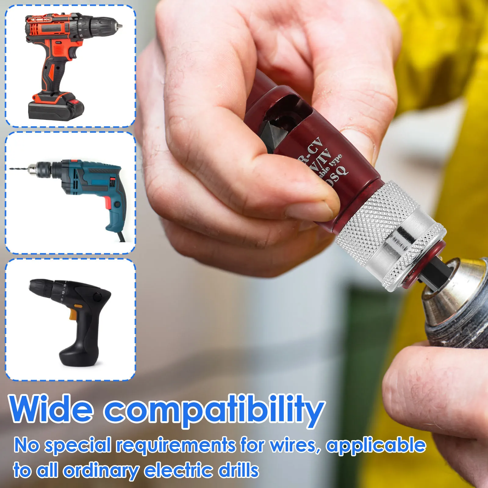 1Set Electric Wire Stripper with 100pcs Wire Cap Portable Wire Stripping and Twisting Tool Use with Hand Electric Drill for Wire