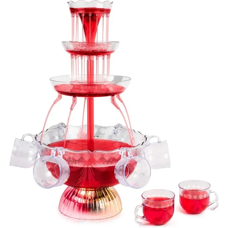 3-Tier Party Fountain, Holds 1.5 Gallons, LED Lighted Base, Includes 8 Reusable Cups, 1.5 Gallon, Clear