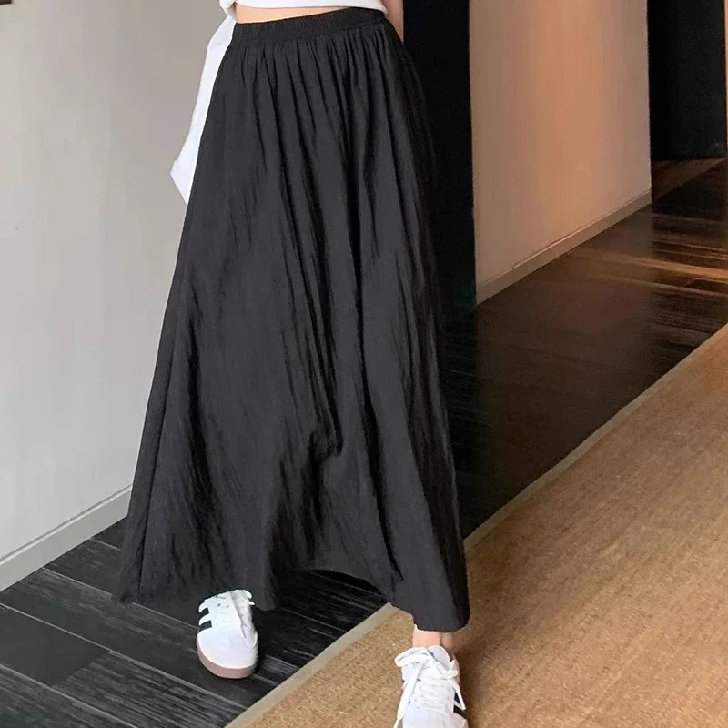 2024 Summer Women Fashion Ruched Skirts Female High Waist Leisure Tulle Dress Girls Apricot Black Pink Gray Skirts Size-S-XXL