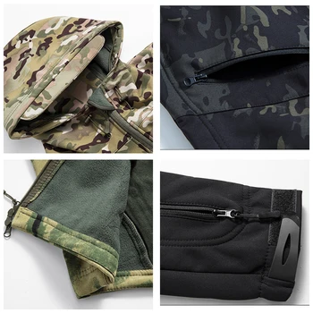 Lurker Shark Skin Soft Shell Tactical Jacket Men Waterproof Fleece Hooded Coat Hunt Clothes Autumn New Outdoor Camouflage Jacket 6