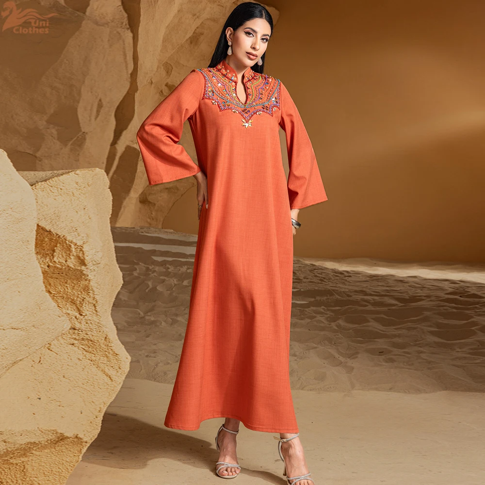 Dubai Abaya di Lusso Che Borda Abito Musulmano Eid Mubarak Djellaba Donne Maxi Abito Da Sera Del Partito Turchia Caftano Femme Musulmane Robe