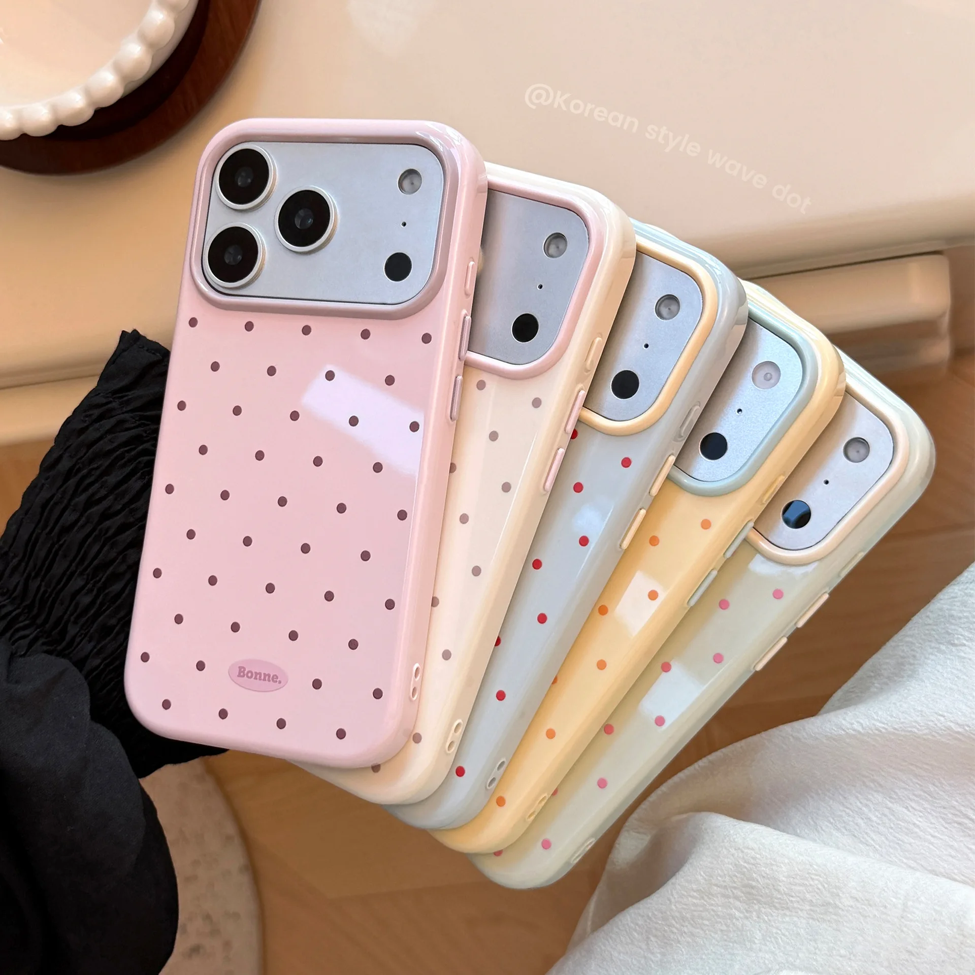 Funda Protectora para iPhone 17 16 15 13 14 12 Pro Max con Diseño Coreano de Macaron, Bloques de Color y Puntos, Antigolpes, Suave