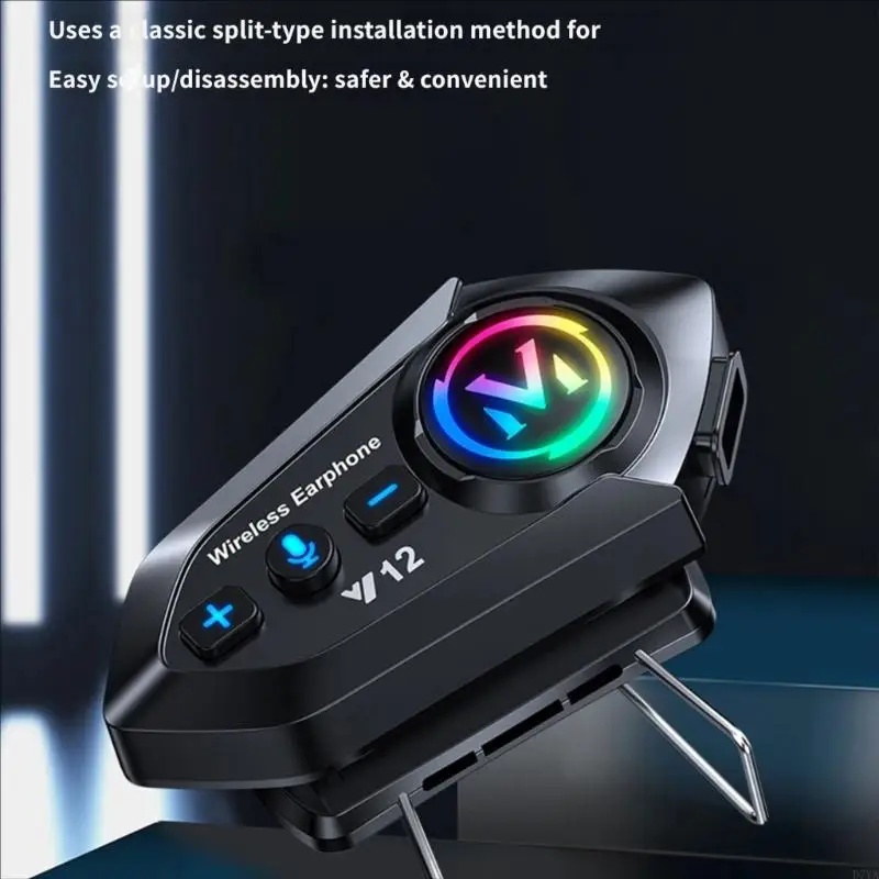 Helmet Intercom Headset with 2 Ear Pieces, Side Buttons, Type-C Charging and Water Resistant Daily Use Music Control D7YA