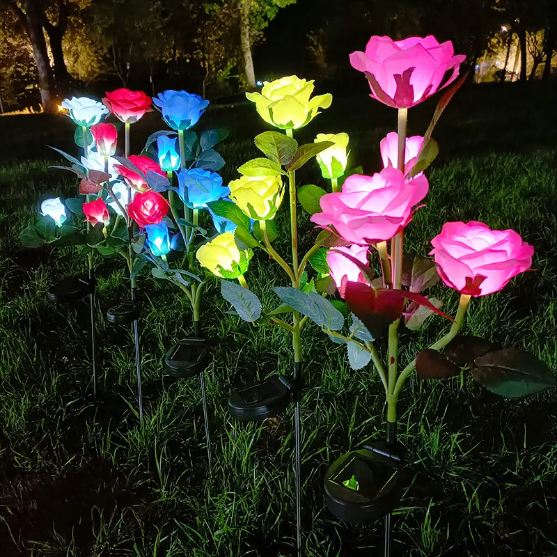 

Solar 5 Head Rose Lawn Lights Flowers Garden Tree Lights Outdoor Waterproof Landscape Decorative Lamp for Pathway Patio Yard