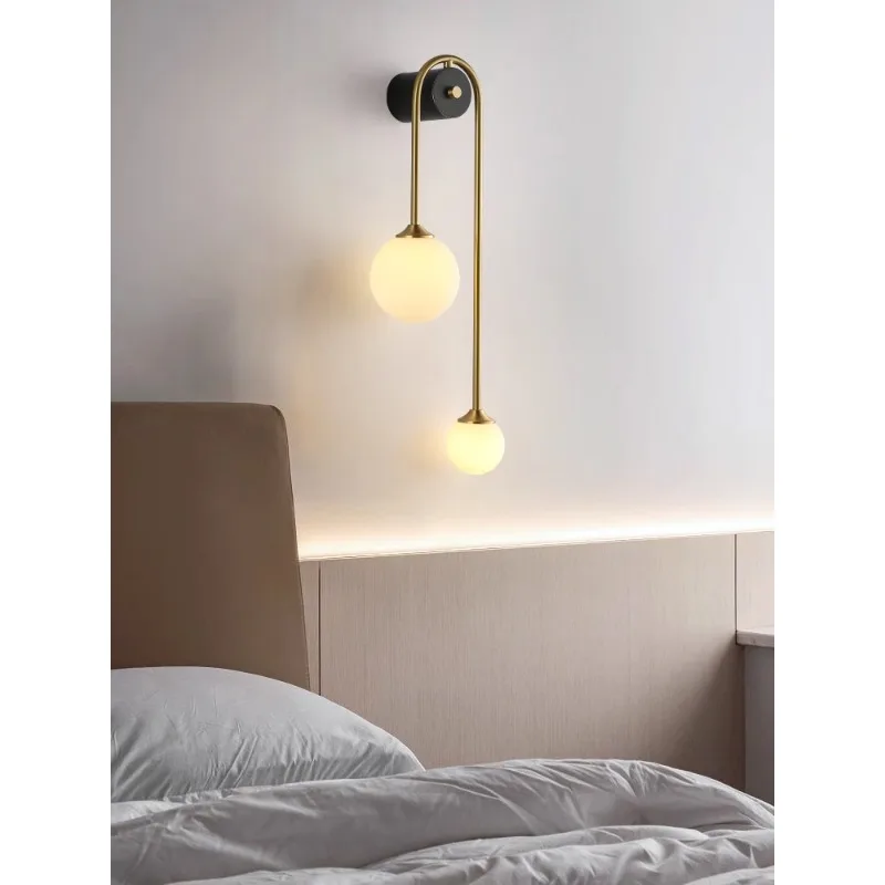 Nordic All-Copper Wall Lamp for Living Room, TV Background, Bedroom Bedside Lamp, Aisle Stair, Double-Ended Ball Glass Wall Lamp