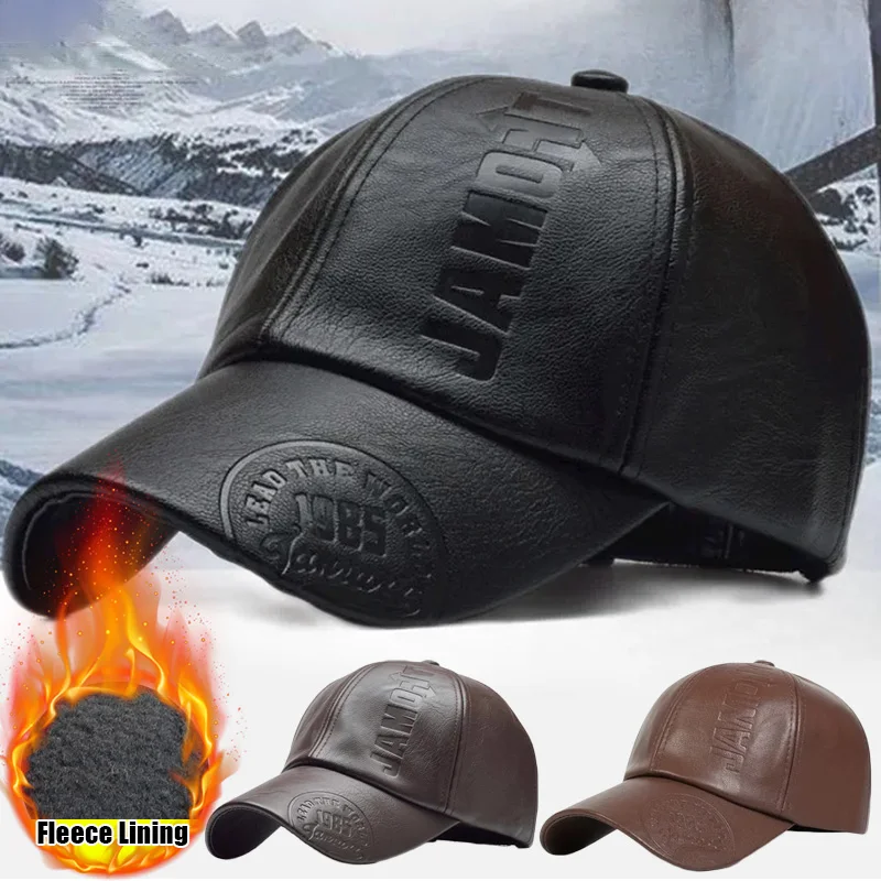 

Brand PU Leather Baseball Cap Men Casual Sports Hats Autumn Winter Plus Fleece-lined Windproof Thick Fashion Warm Cap Snapback