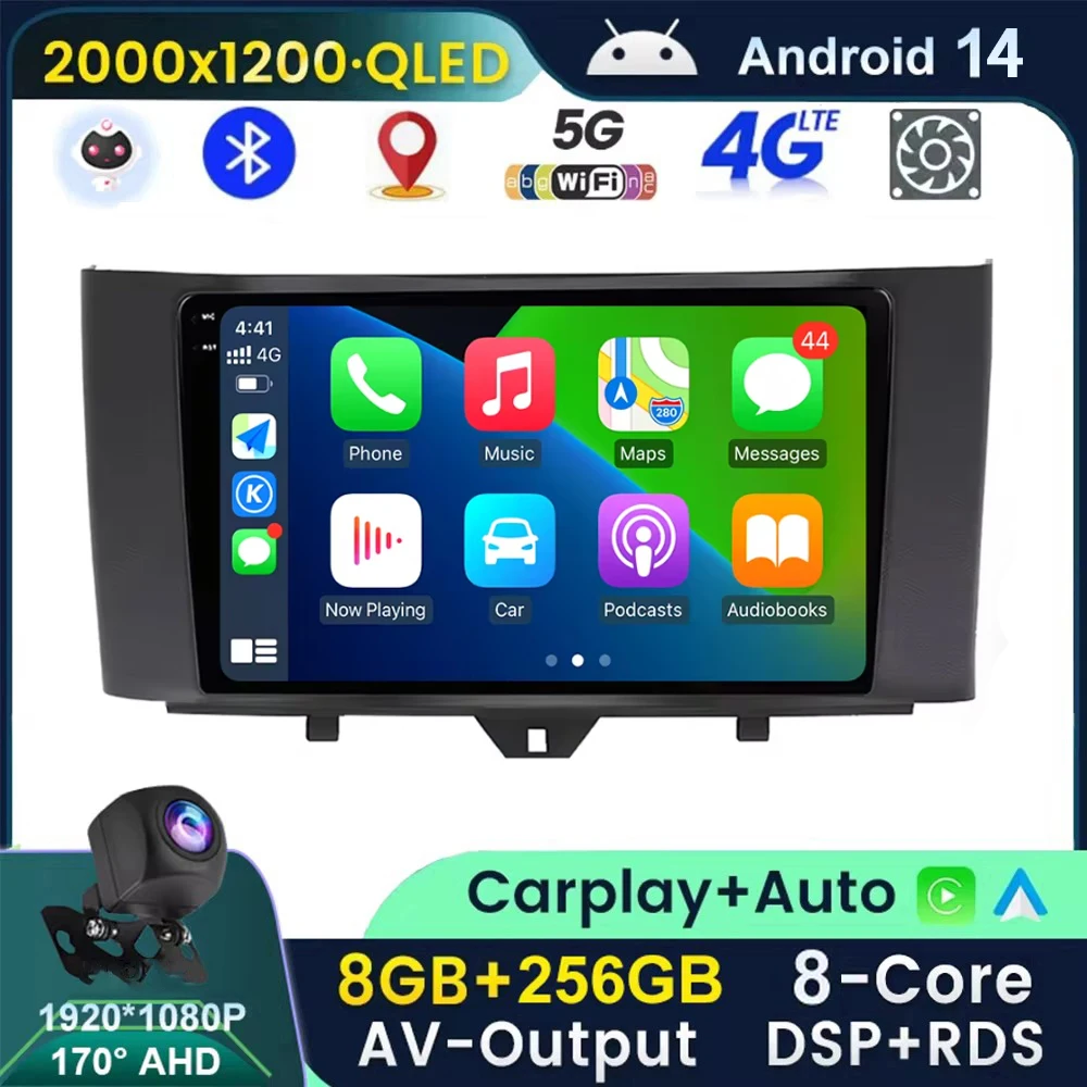 

Android 14 Autoradio Car Radio Multimedia Video Player For Mercedes Benz Smart Fortwo 2011- 2015 Carplay GPS Navigation No Dvd