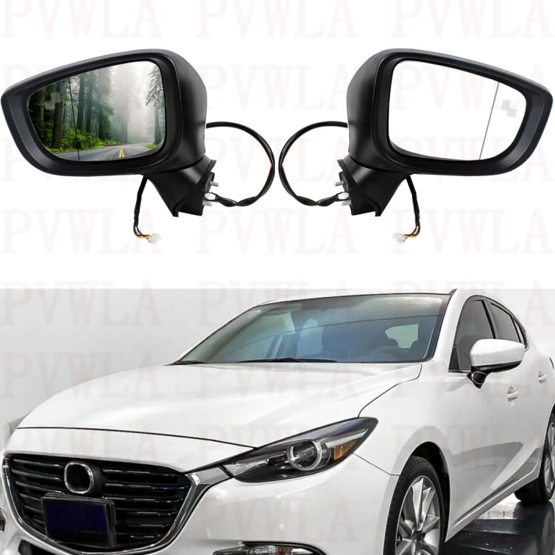 9 Pins White Unpaited Heated Blind Spot Power Adjust Auto Fold Mirror BACS-69-181B BACV-69-121B For Mazda 3 2017 2018 2019