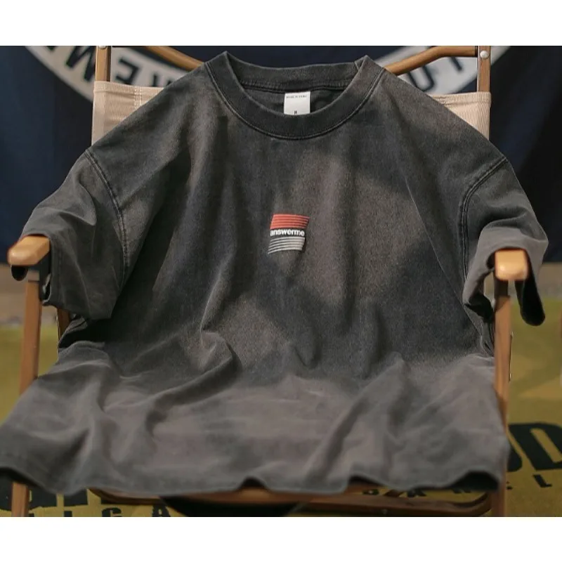 

Motorcycle Summer Retro Distressed Washed Cotton Simple Printed T-Shirt Men's Casual Large Version Top Trendy