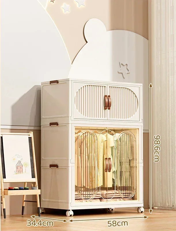 Free Installation Folding Wardrobe Large Capacity Baby Clothes Closet Cabinet Partition Organizer Bin Children'S Home Locker