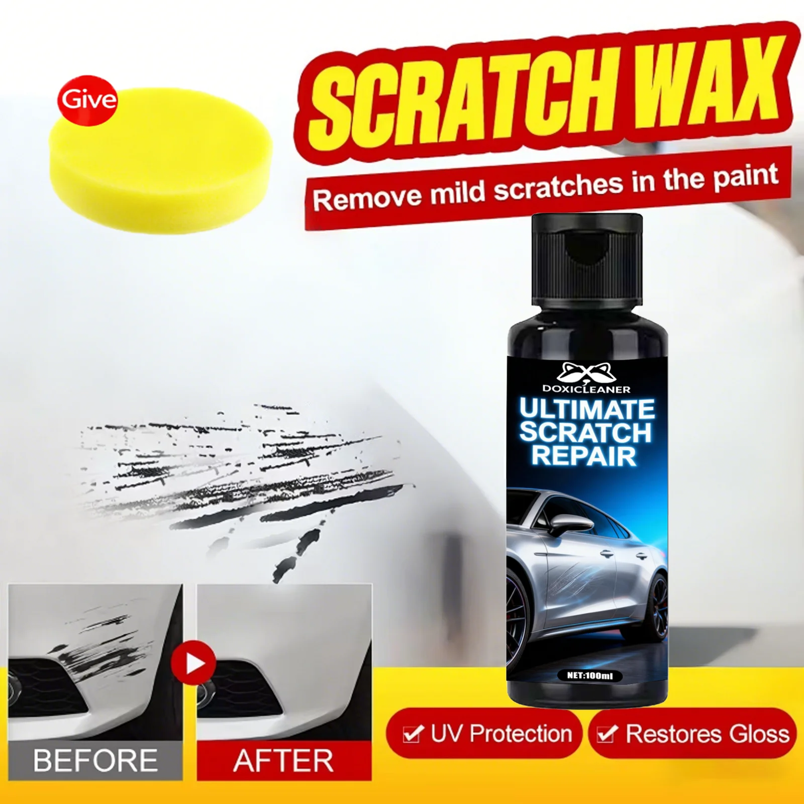 Wosk do naprawy rys na lakierze samochodowym, ulepszony zestaw naprawczy, do usuwania rys, krem polerski do naprawy rys na lakierze samochodowym, do polerowania