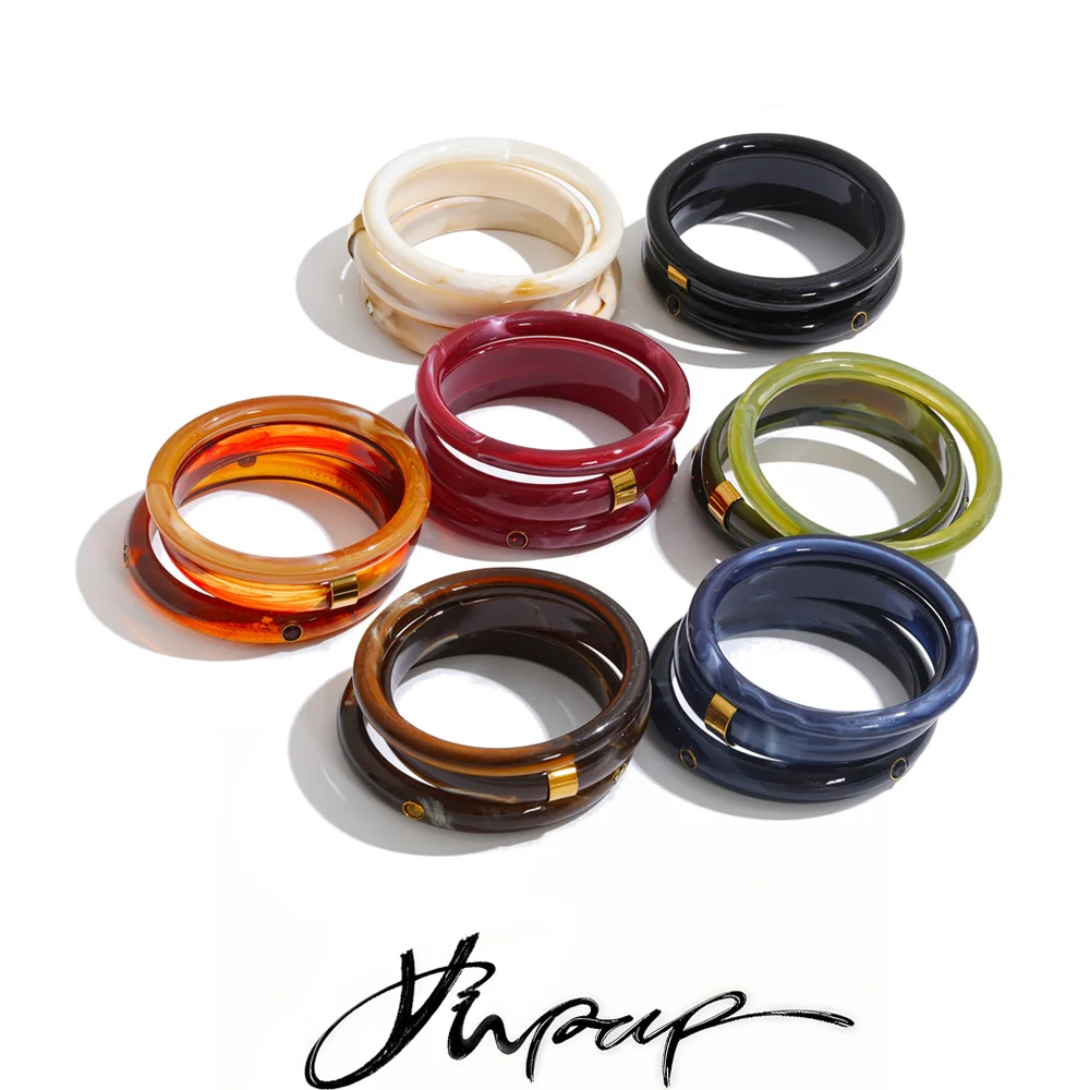 Yhpup 64mm Multi-Color Layered Resin Round Bracelet Bangle New Stackable Statement Wrist Jewelry Waterproof