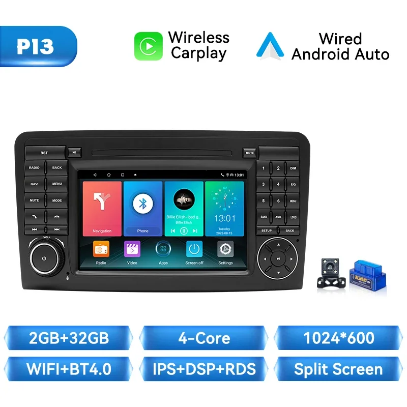 Xonrich Auto Radio Voor Mercedes Benz M-Klasse W164 Gl-Klasse X164 Ml Gl Draadloze Carplay Android Auto Navigatie No 2 Din Dvd