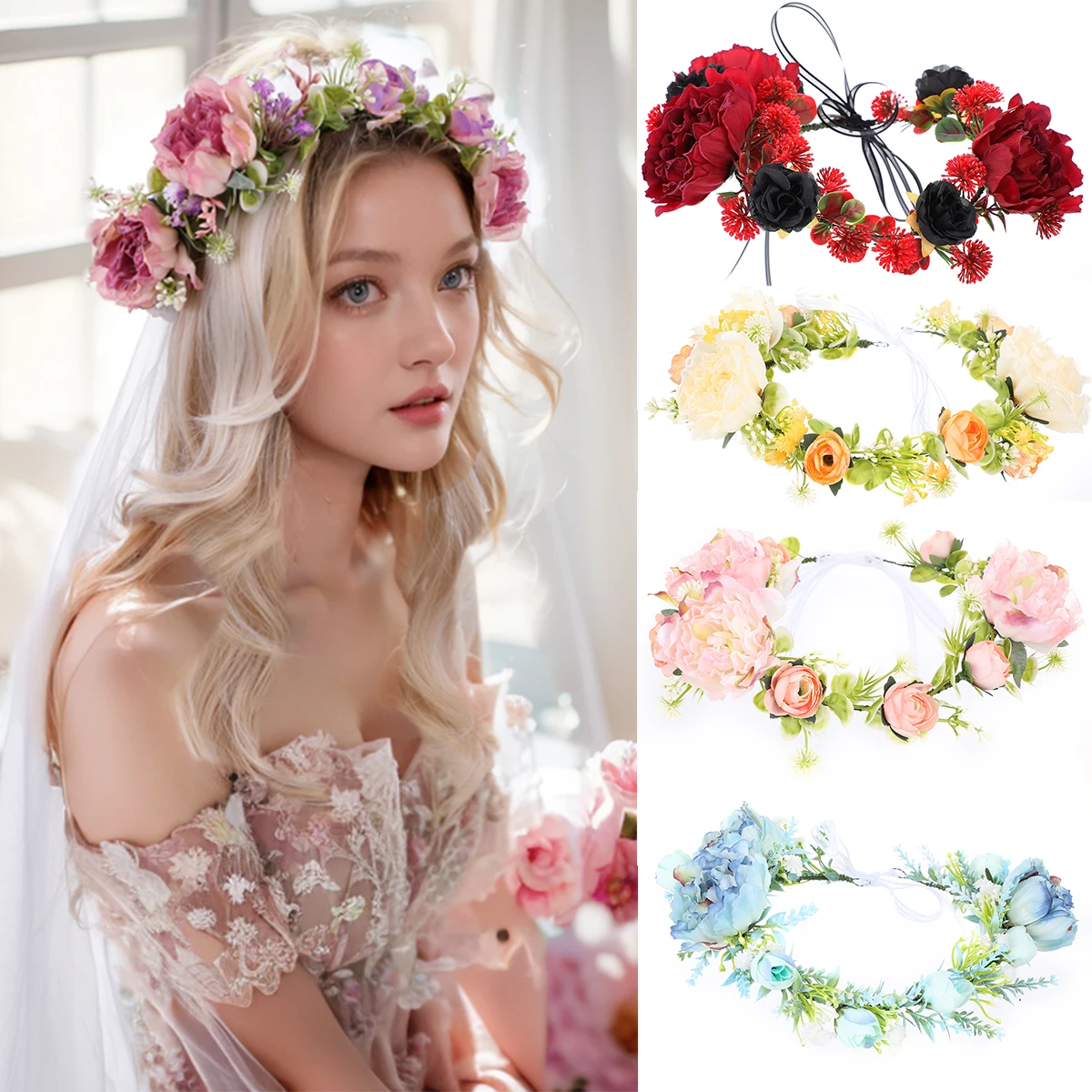 Fashion Handmade Flower Leaves Headband For Women Bride Wedding Hair Accessories Party Gift Hairbands Head Jewelry