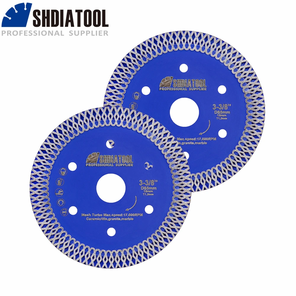 

SHDIATOOL 2pcs 85MM Diamond Saw Hot pressed Sintered Mesh Turbo Blade Cutting Disc Wheel Porcelain Ceramic Tile Circular Sawing