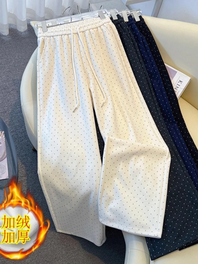 

Polka Dot Glutinous Rice Pants Women's Autumn and Winter High Waist Fashion Versatile Casual Sports Straight Leg Pants