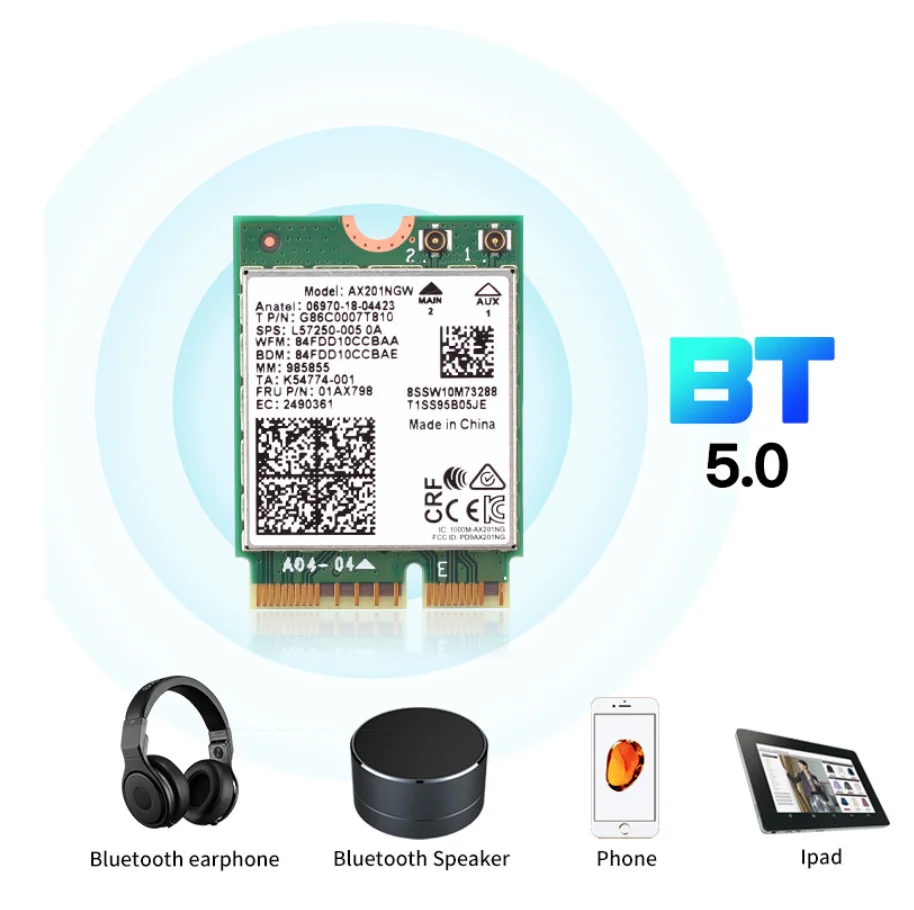 AX201NGW AX201 per scheda WIFI 201NGW Adattatore Bluetooth wireless Bluetooth 5.0-Dual Band, rete Wi-Fi 6 Gigabit 2400M