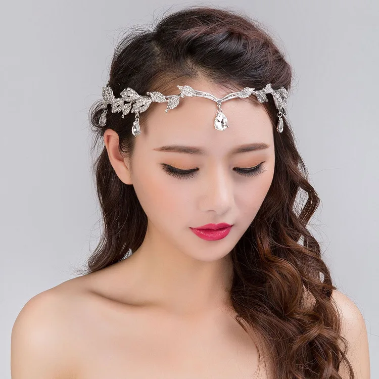Classic Gold Plated Copper Hairband Headpiece Crown Tiara Headdress Roman Goddess Greek Water Drop Bridal Wedding Jewelry