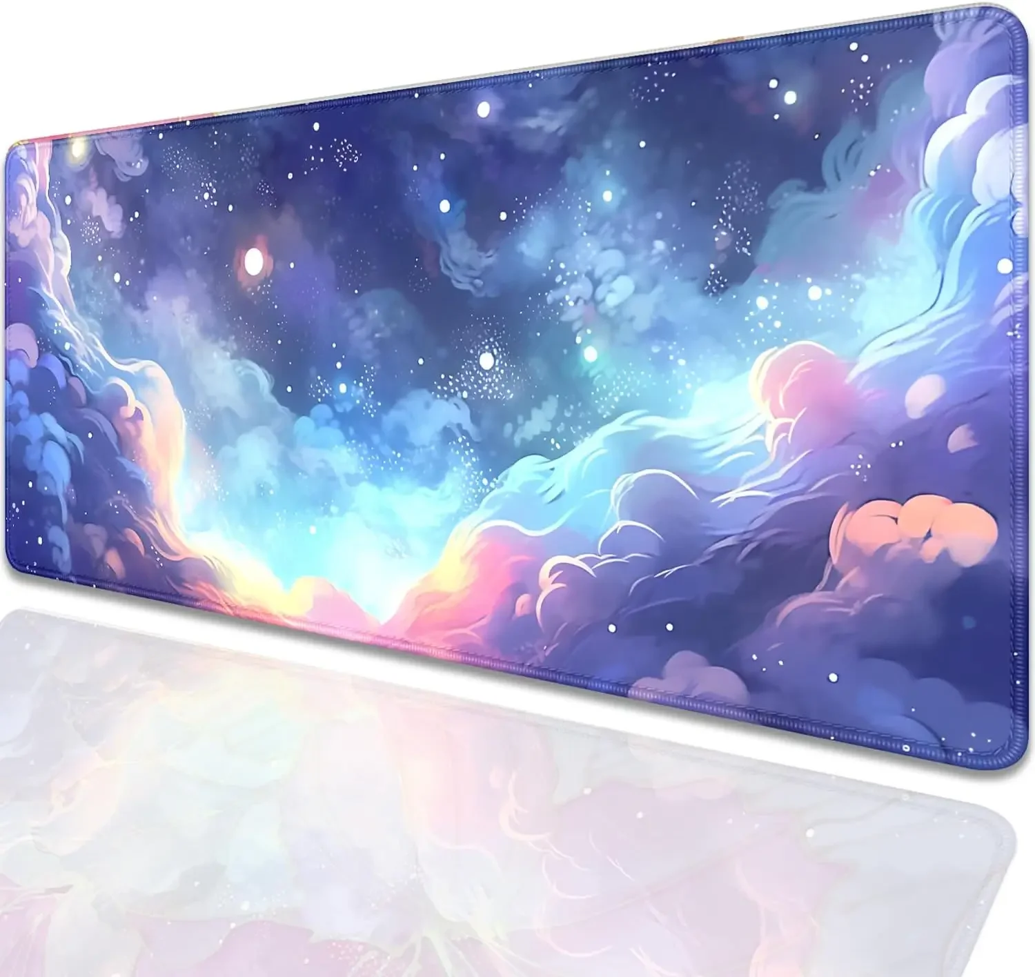 Dreamy Cloud Galaxy Gaming Mouse Pad, Colorful Pastel Star Sky Print Smooth Edge Non Slip Mat for Gamers Office Home Mouse