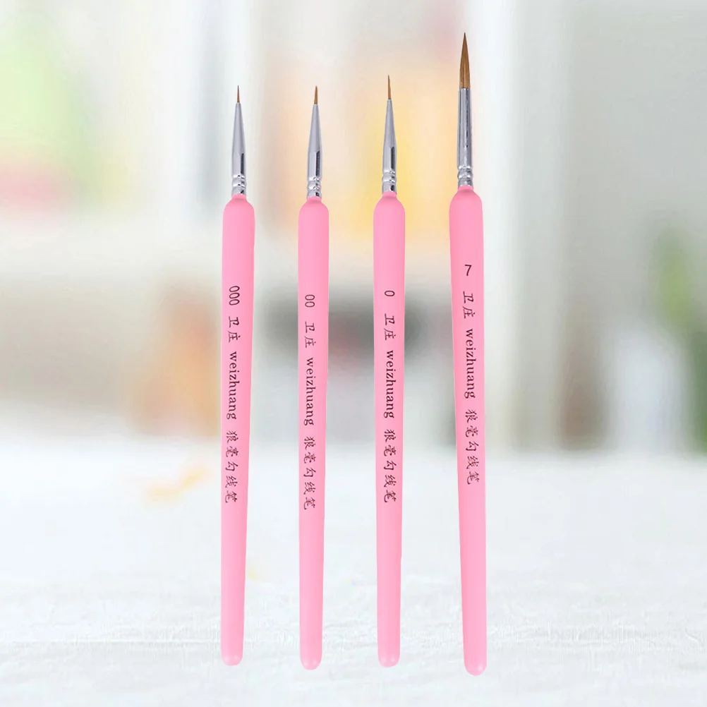 مجموعة فرش طلاء تفاصيل مكونة من 4 قطع من شعر الذئب ذو طرف رفيع لطلاء زيتي بألوان مائية من الأكريليك وتفصيل مصغر للفنانين في العمل للأطفال