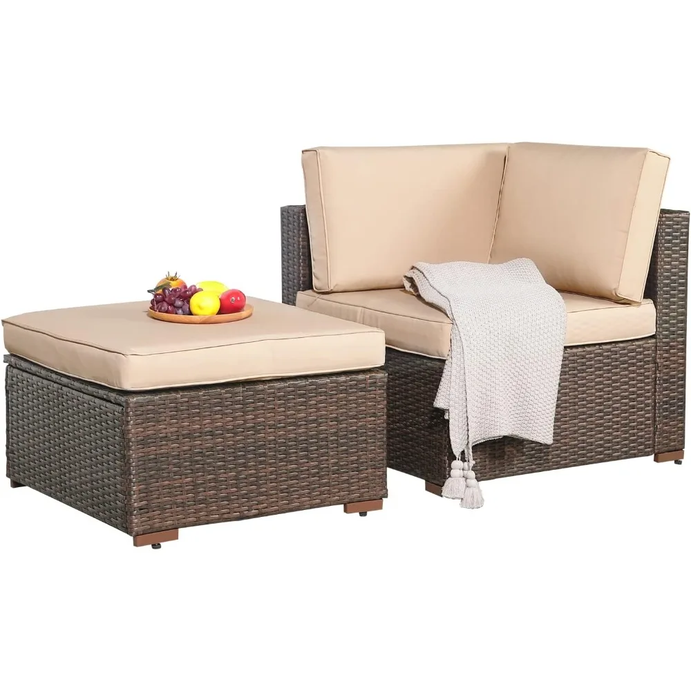 Set Sofa furnitur teras, Sofa bagian luar ruangan, Set percakapan rotan anyaman PE cokelat semua cuaca