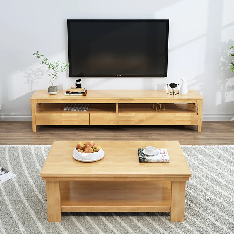 Nordic solid wood three-pump TV cabinet modern simple set cabinet small apartment living room living room coffee table floor cab
