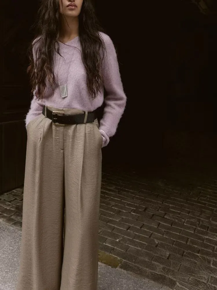 

Осень 2024, Новое поступление, женский вязаный свитер с эффектом выцветания, модный, универсальный, милый, повседневный, длинный, S...