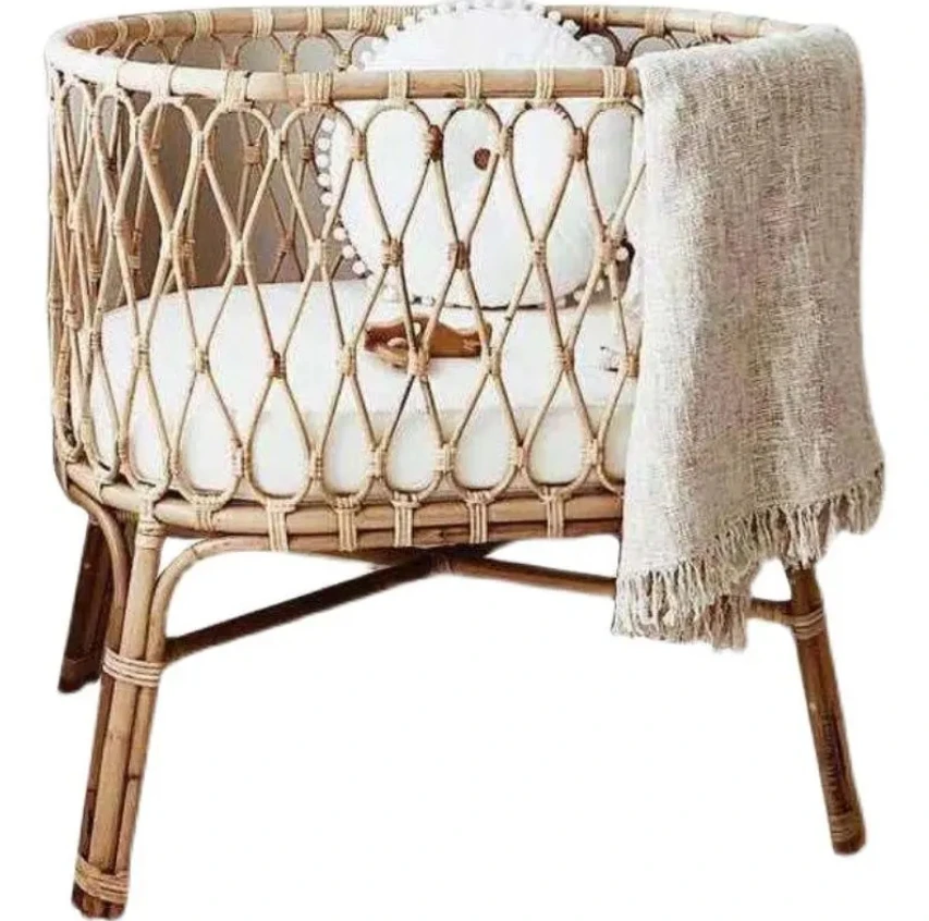 

Vine Woven Baby Bed Nordic Retro Pure Handmade Natural Imported Real Rattan Woven Baby Bed Children's Bed