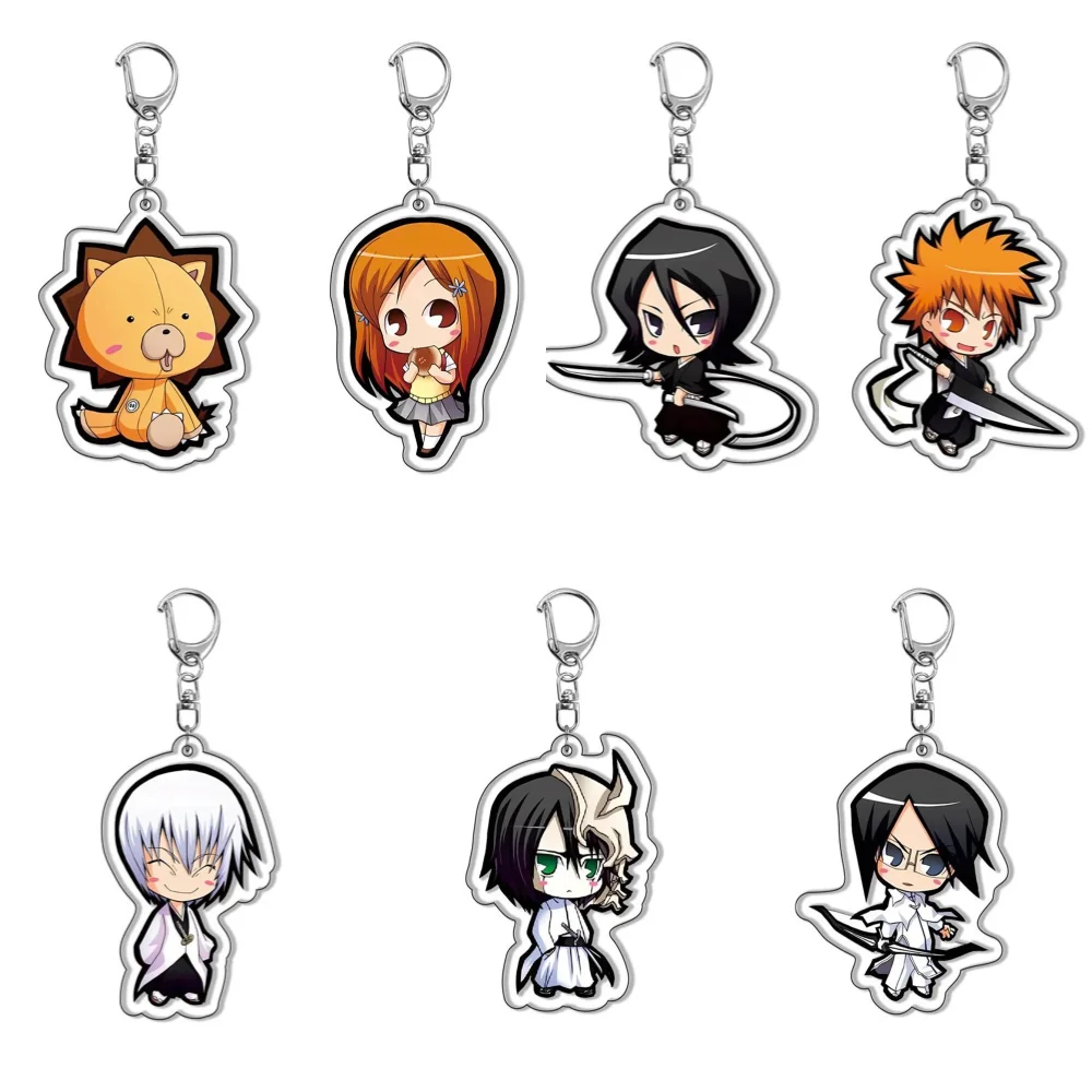 6cm Anime Bleach Acrylic Keychain Fashionable Bag Charming Kurosaki Ichigo Ishida Uryuu Handcuff Cartoon Figurines Keyring Gift