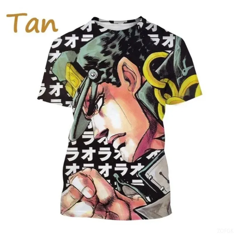 JoJo Bizarre Adventure-Camiseta con estampado 3D para hombre, moda de verano, personalidad de Anime, Hip-hop, camisetas informales Unisex con cuello redondo