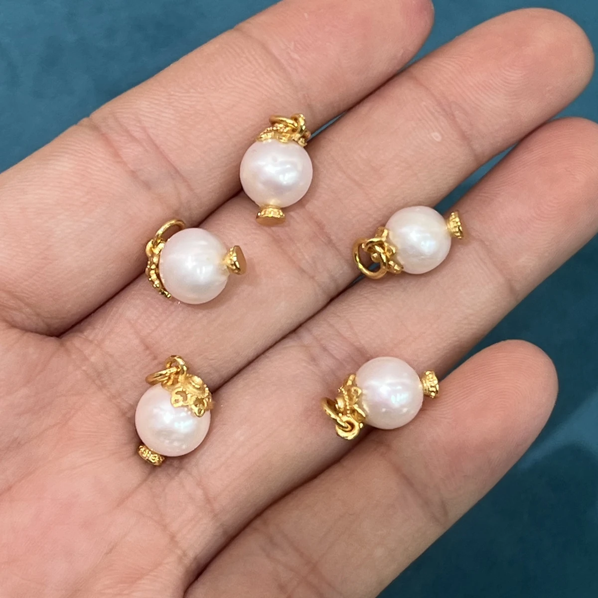 5pcs 8x11mm Round Pearl Pendants Natural Pearl Charms for Jewelry Making Supplies DIY Necklace Earrings Accessories Wholesale