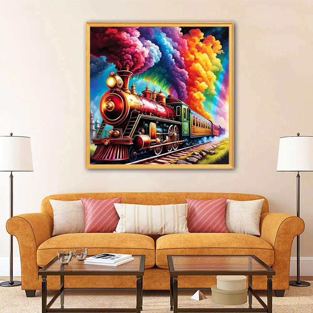 HUACAN Diamond Painting Scenery Train Colorful Handmade Diamond Mosaic Rainbow Landscape New Collection 2025 Home Decoration
