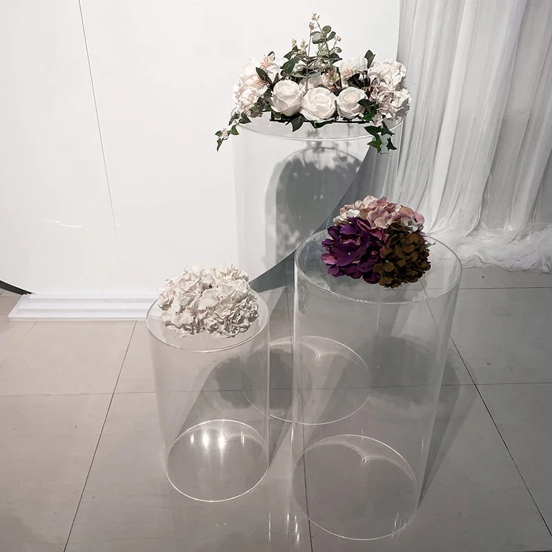Acrylic Cylinders Pedestal Stand Round Pillars Plinth Column Cake Dessert Stand for Party Birthday Wedding Christmas Backdrop