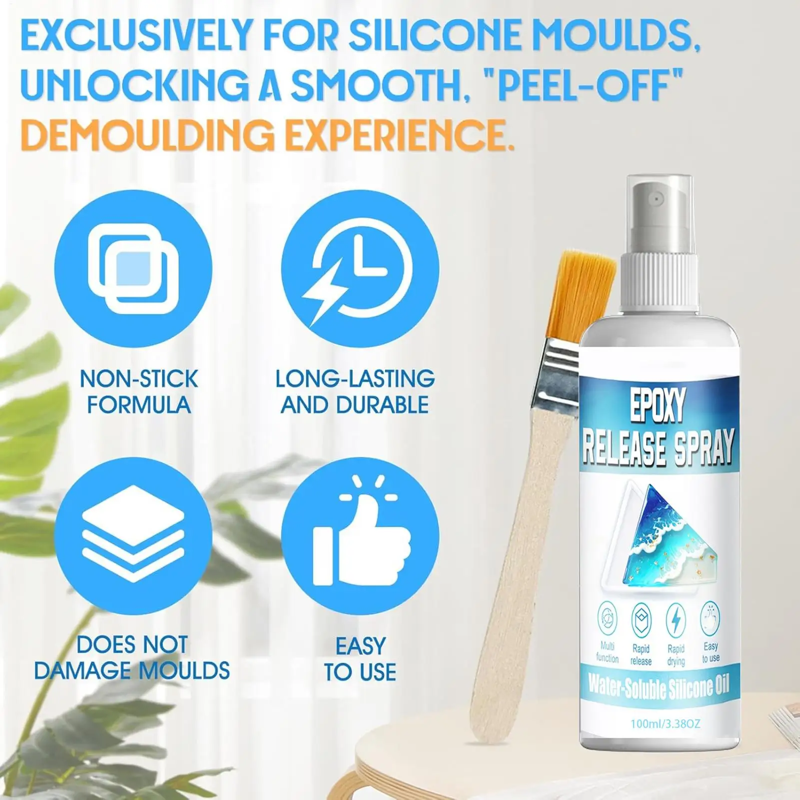 Epoxy Mold Release Spray 100ml Fast-Drying Mold Removal Epoxy Release Spray for Candle Soap Making Concrete Plaster Casting Home