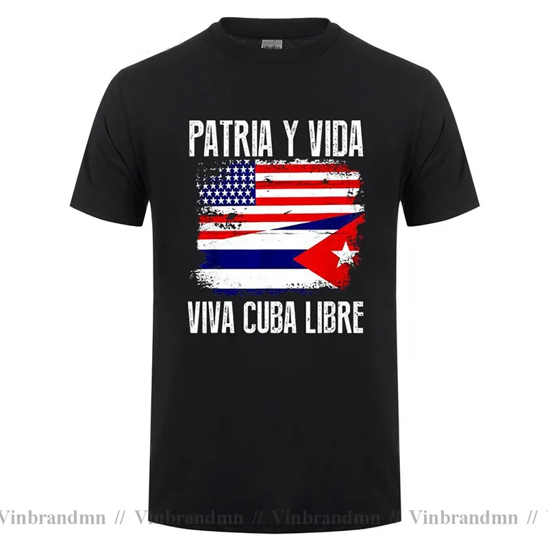 Vintage Distressed Viva Cuba Libre Patria Y Flag Cuban T Shirts Funny Cuba Miami Saying Spanish Greeting Trendy Creative T-shirt