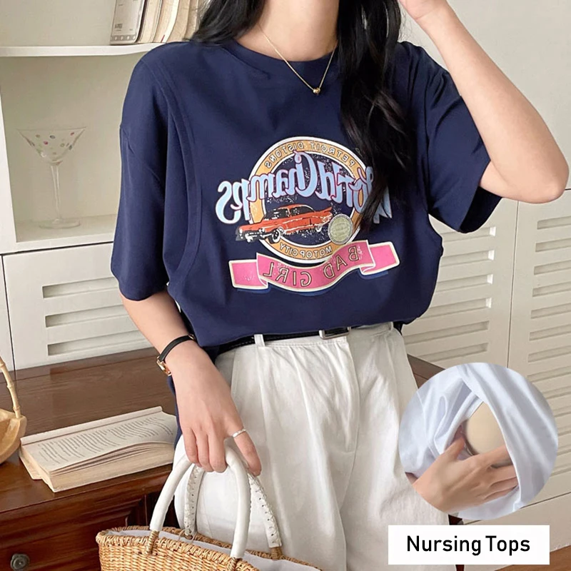 

Nursing Tops Summer Maternity Breastfeeding Tops For Women Pregnant Loose Casual Feeding Clothing Pregnancy Home Clothes T-shirt