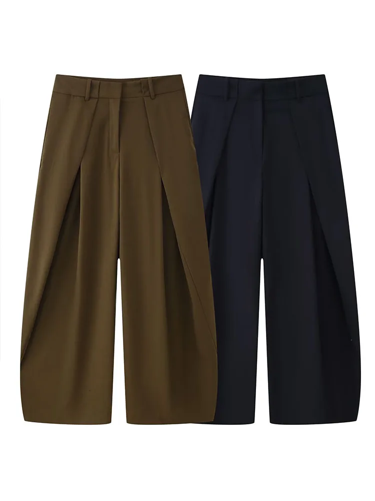 HH نساء موضة جديدة سلسلة متعددة الاستخدامات فضفاضة مطوي بنطلون أنثى مزاجه الشارع نمط عادية الكاحل طول 2-ألوان السراويل
