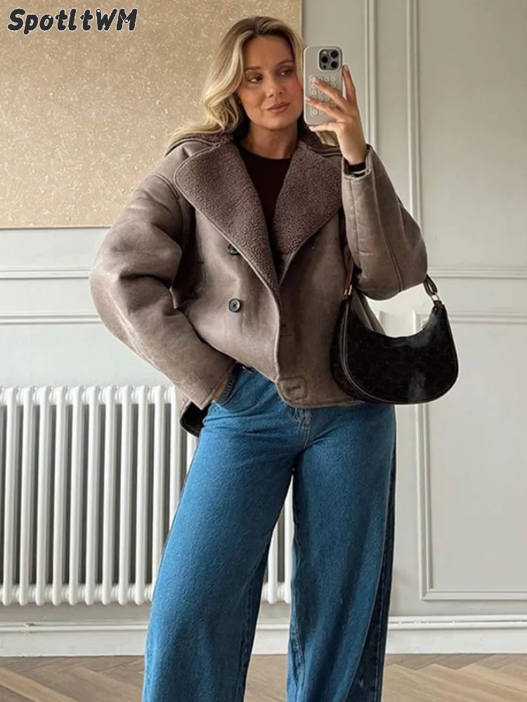 Elegant Thicken Warm Woolen Solid Short Coats Fashion Lapel Long Sleeve Single Breasted Women's Jacket Winter New Street Outwear