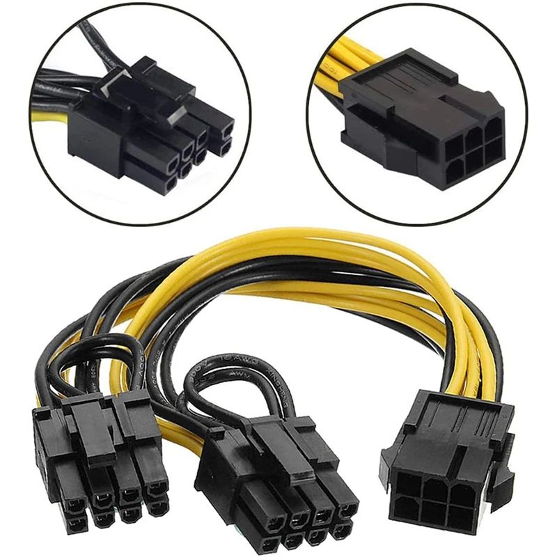 Cabo de alimentação adaptador pcie de 6 pinos para duplo 8 (6 + 2) pinos, cabo de extensão divisor gpu vga y para placa de vídeo gráfica