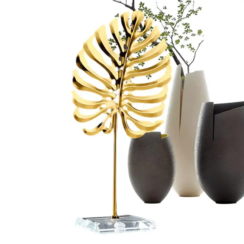 Golden Leaf Decor 21cm/8.26inches Golden Leaf Figurine Household Table Centerpieces Aesthetic Modern Art Sculpture For Home And