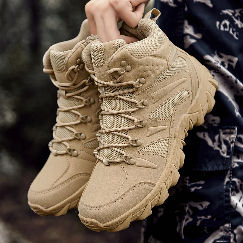 Bottes militaires pour hommes, respirantes, à lacets, bottes de désert de haute qualité, bottes de travail antidérapantes pour hommes, bottes tactiques de sécurité, bottes de chasse à réaction rapide.